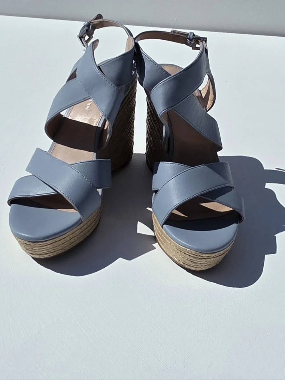 BCBGeneration Wedge Sandals Size 7.5 — Light Blue Strappy Espadrille Nw/oTags